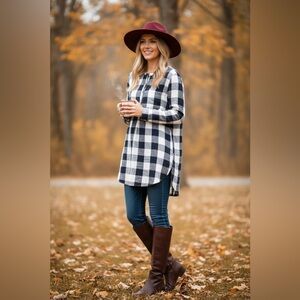 Cotton Buffalo Checkered Long Sleeve Tunic